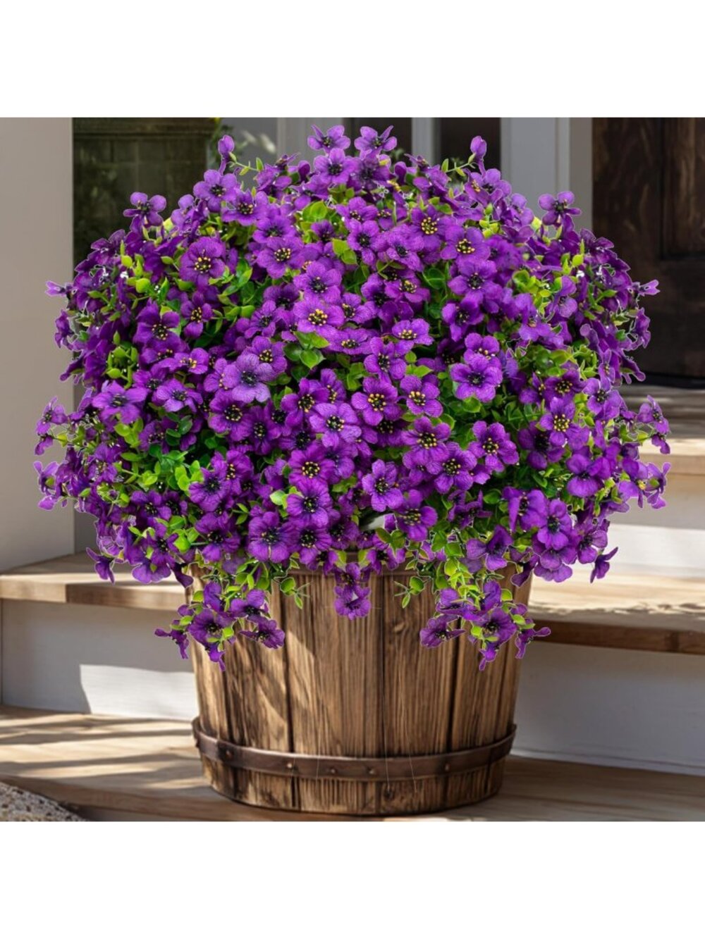 Vibrant Purple Artificial Flowers - 16 Bundles of Realistic Fake Plants for